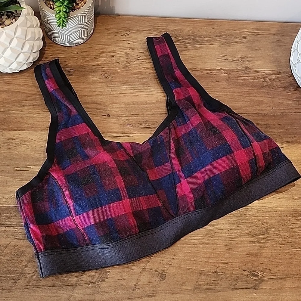 Torrid - Unlined Cotton Seamed Scoop Bralette in Multi Block Plaid Black - Picture 2 of 11